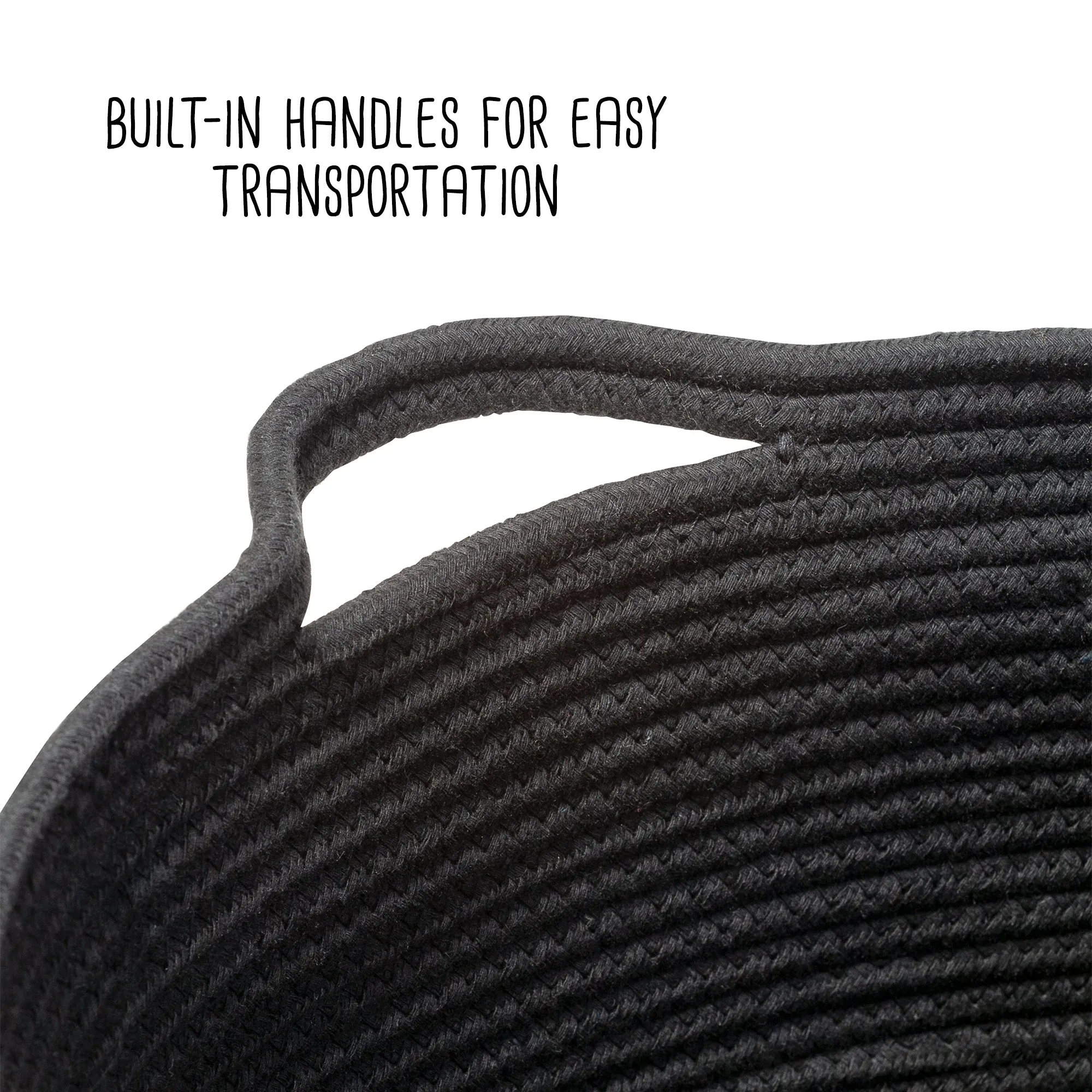 Black Cotton Cord Nesting Baskets with Handles (Set of 3)