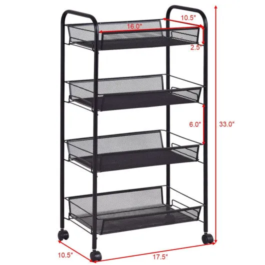 Black/Gray 4 Tier Storage Rack Trolley Cart-Black