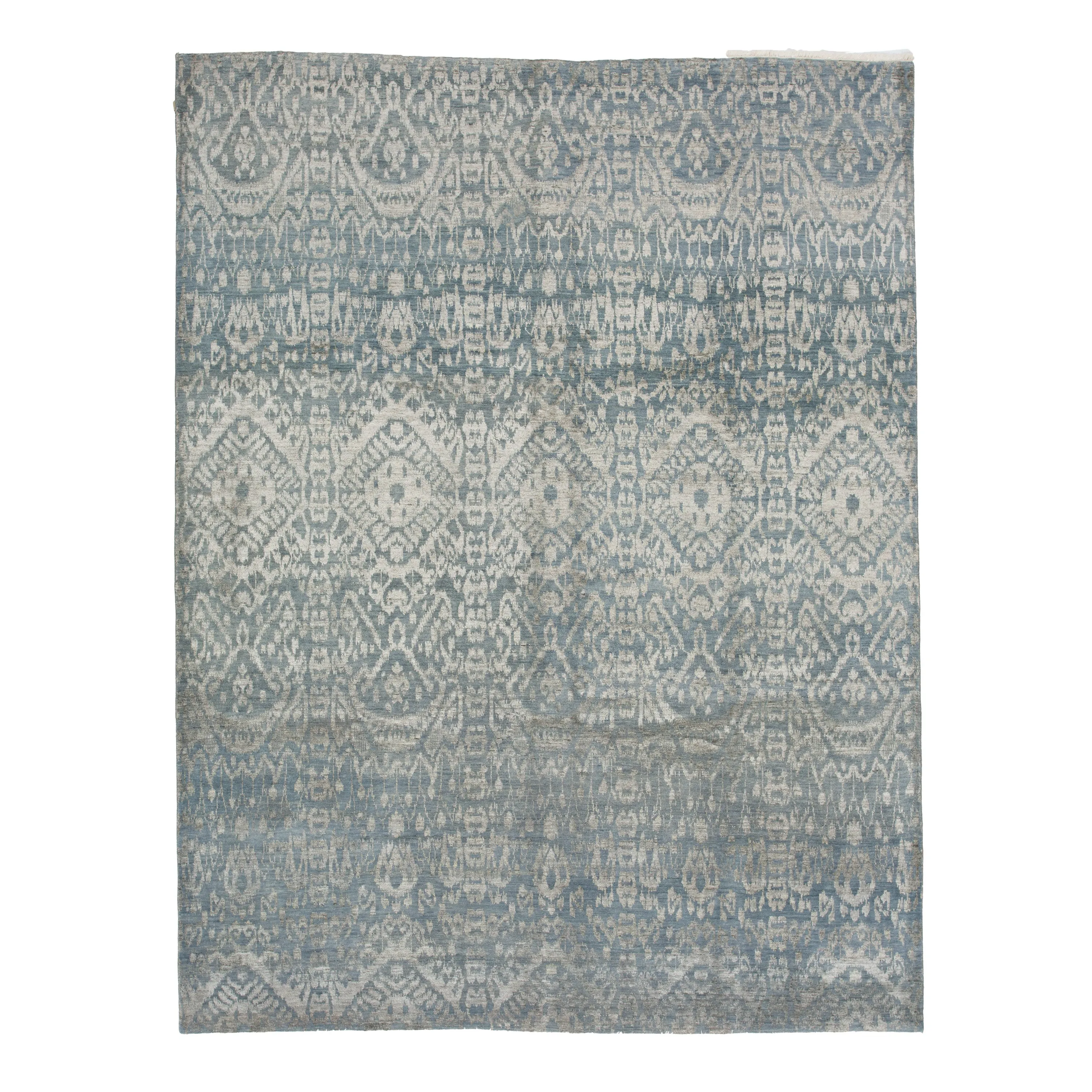 Blue Solid Indo Ikat Rug - 8'1" x 10'3"