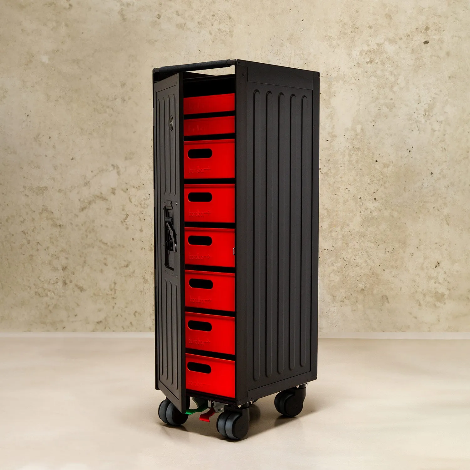 bordbar | voyager trolley | neon black   red drawers