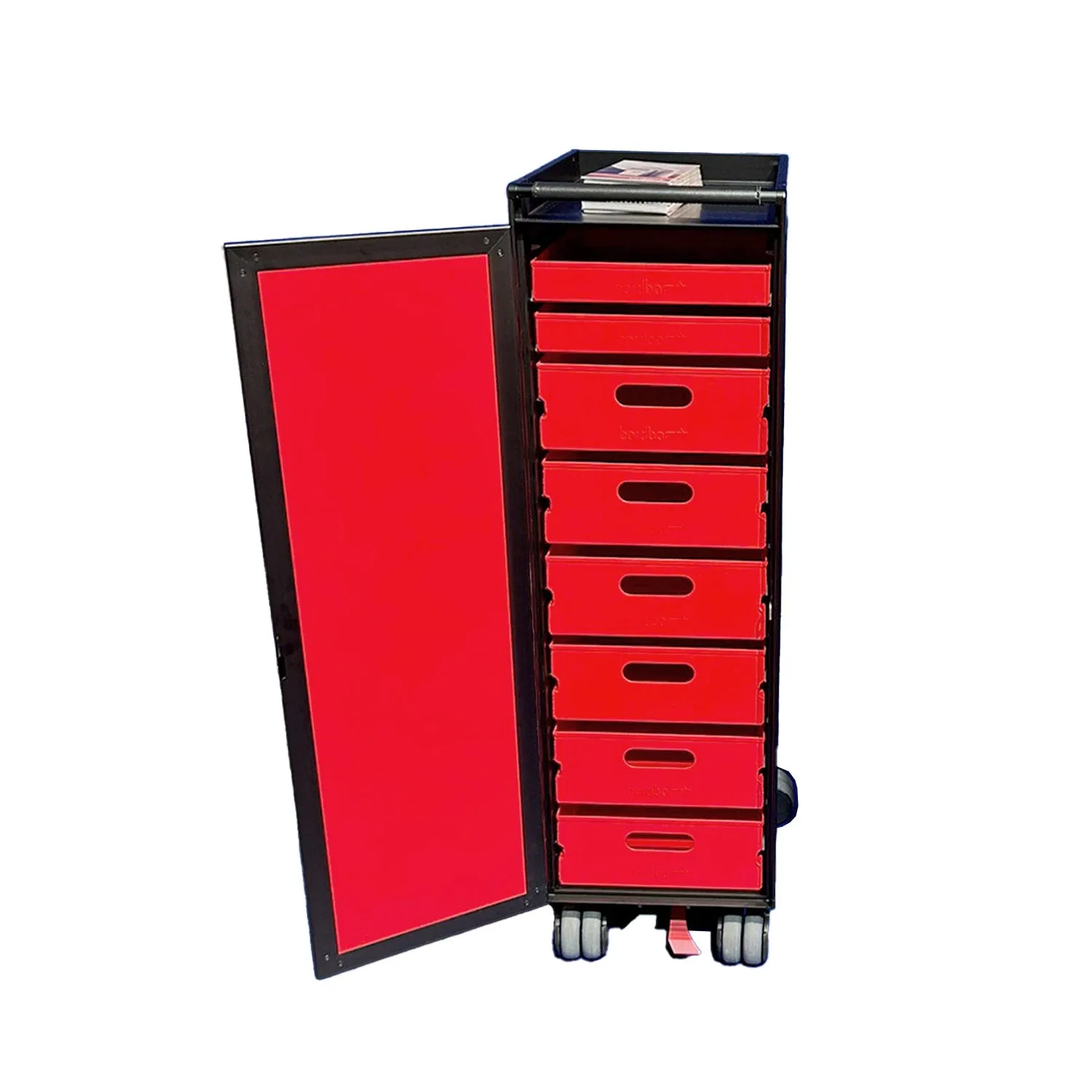 bordbar | voyager trolley | neon black   red drawers