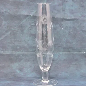 Bud Vase, Plum Blossom, Etched Glass, Vintage 1970's