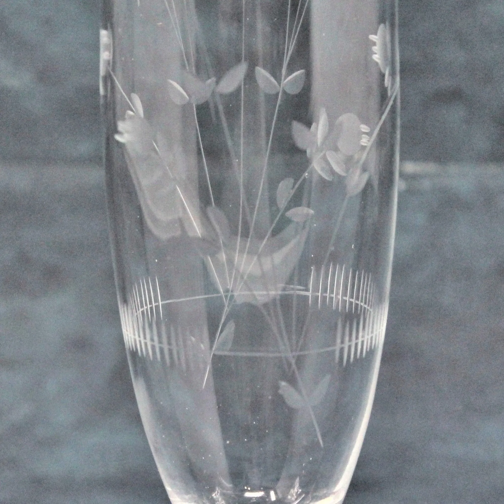 Bud Vase, Plum Blossom, Etched Glass, Vintage 1970's