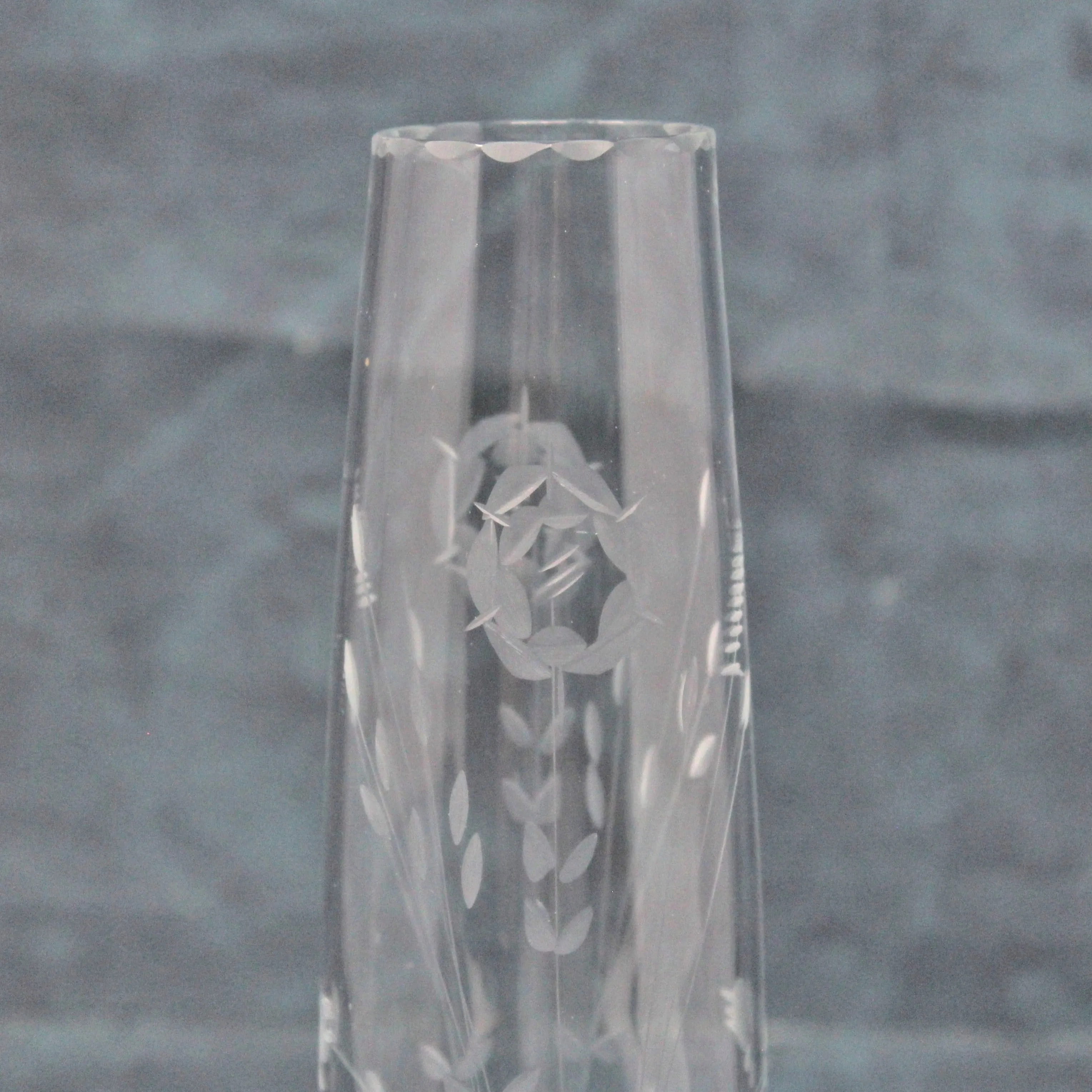 Bud Vase, Plum Blossom, Etched Glass, Vintage 1970's