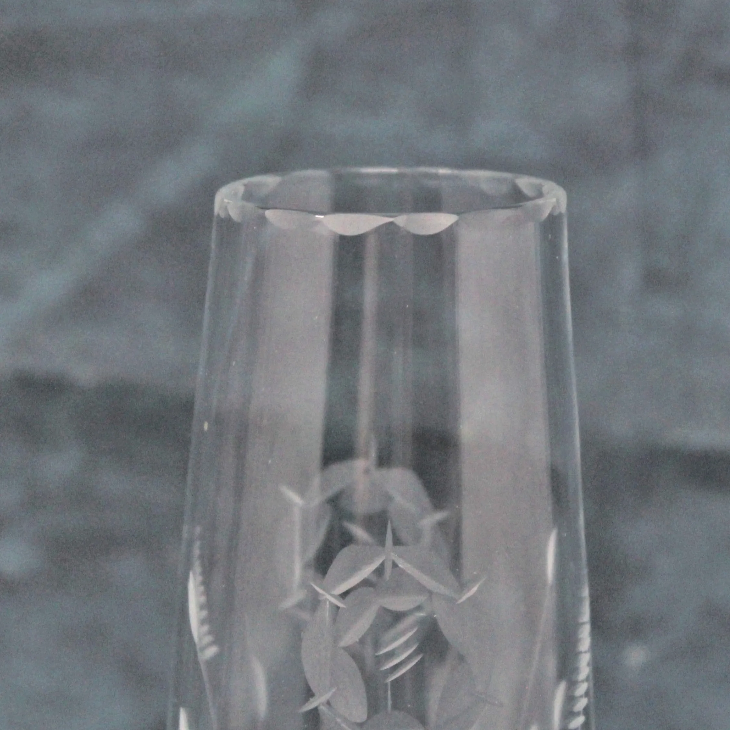 Bud Vase, Plum Blossom, Etched Glass, Vintage 1970's