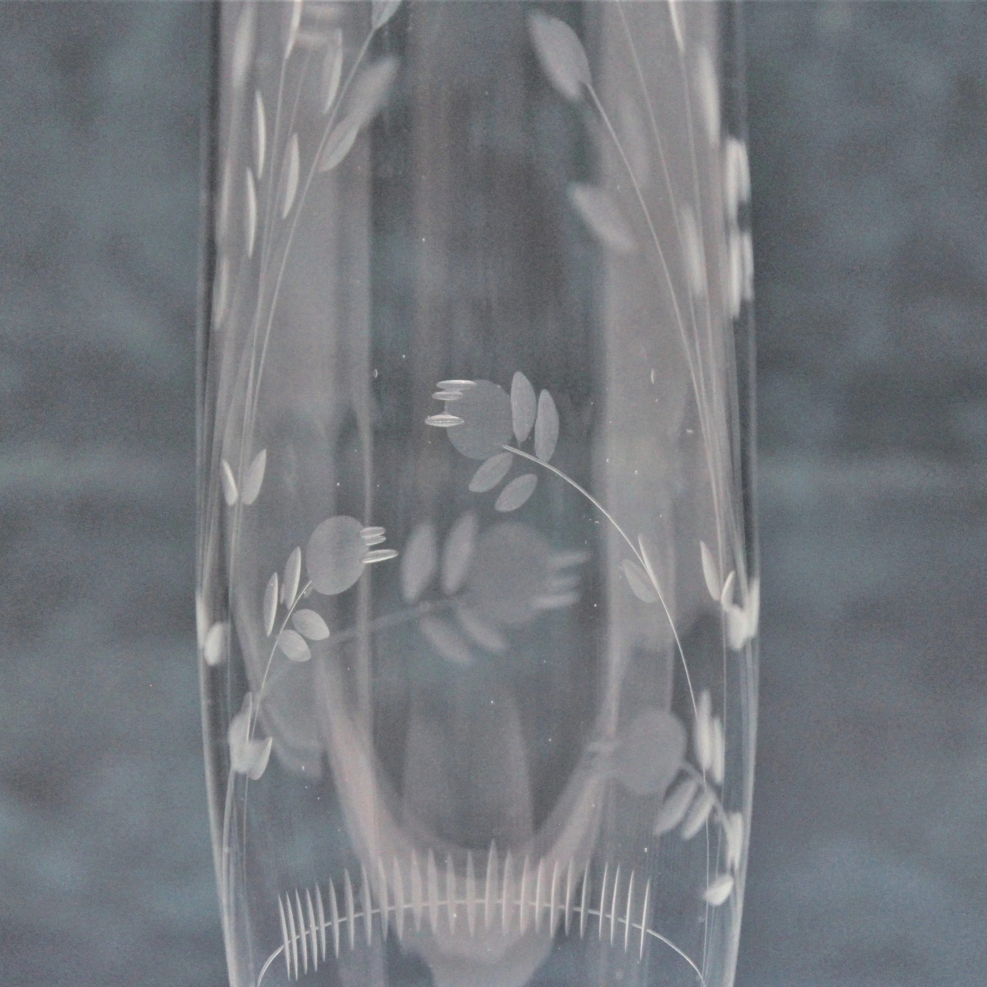 Bud Vase, Plum Blossom, Etched Glass, Vintage 1970's