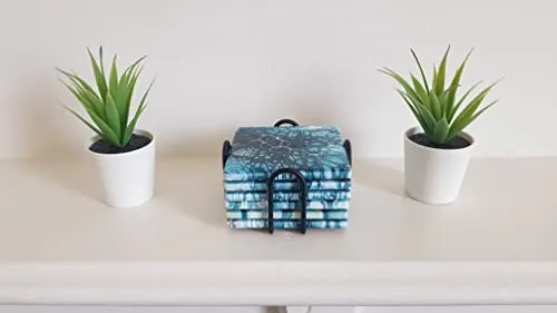 Ceramic Coaster Sets - 12 Square 4 INCH MATT Absorbent Coasters - Cork Backing & 2 Metal Stands - for Acrylic Pouring