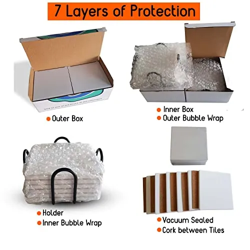Ceramic Coaster Sets - 12 Square 4 INCH MATT Absorbent Coasters - Cork Backing & 2 Metal Stands - for Acrylic Pouring