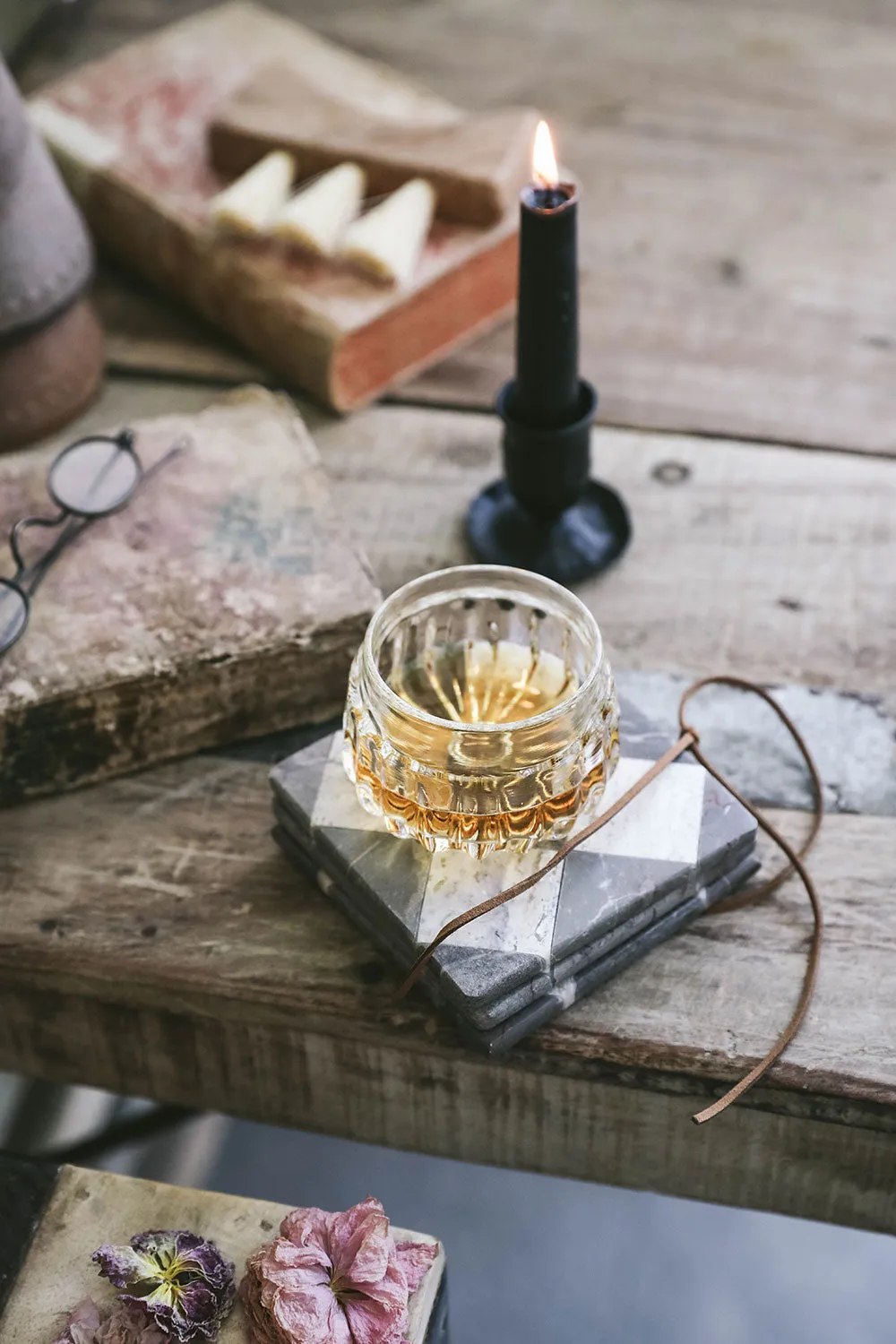 Checkered Marble and Travertine Coaster Set