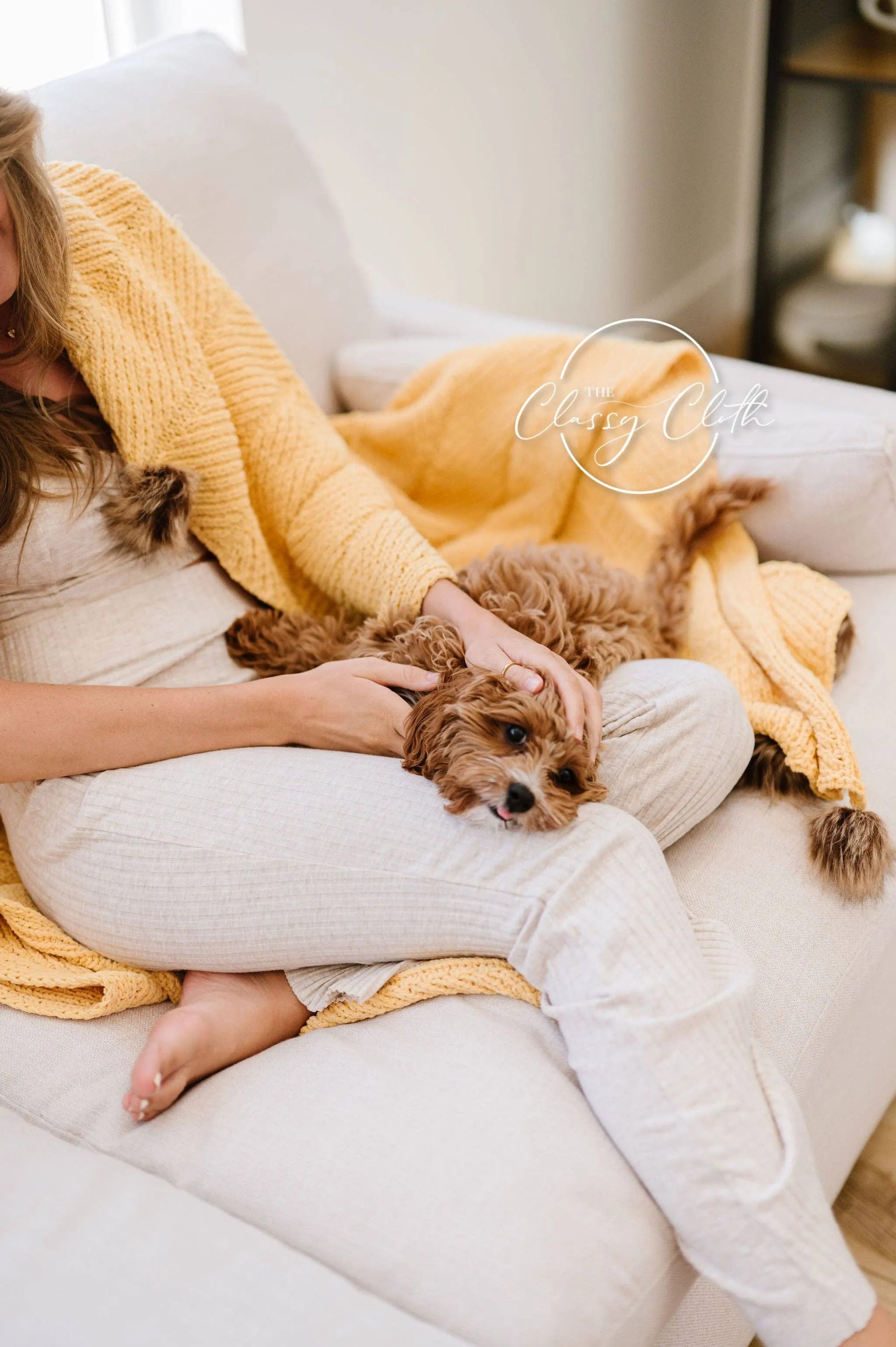 Chenille Pom Blanket - Mustard