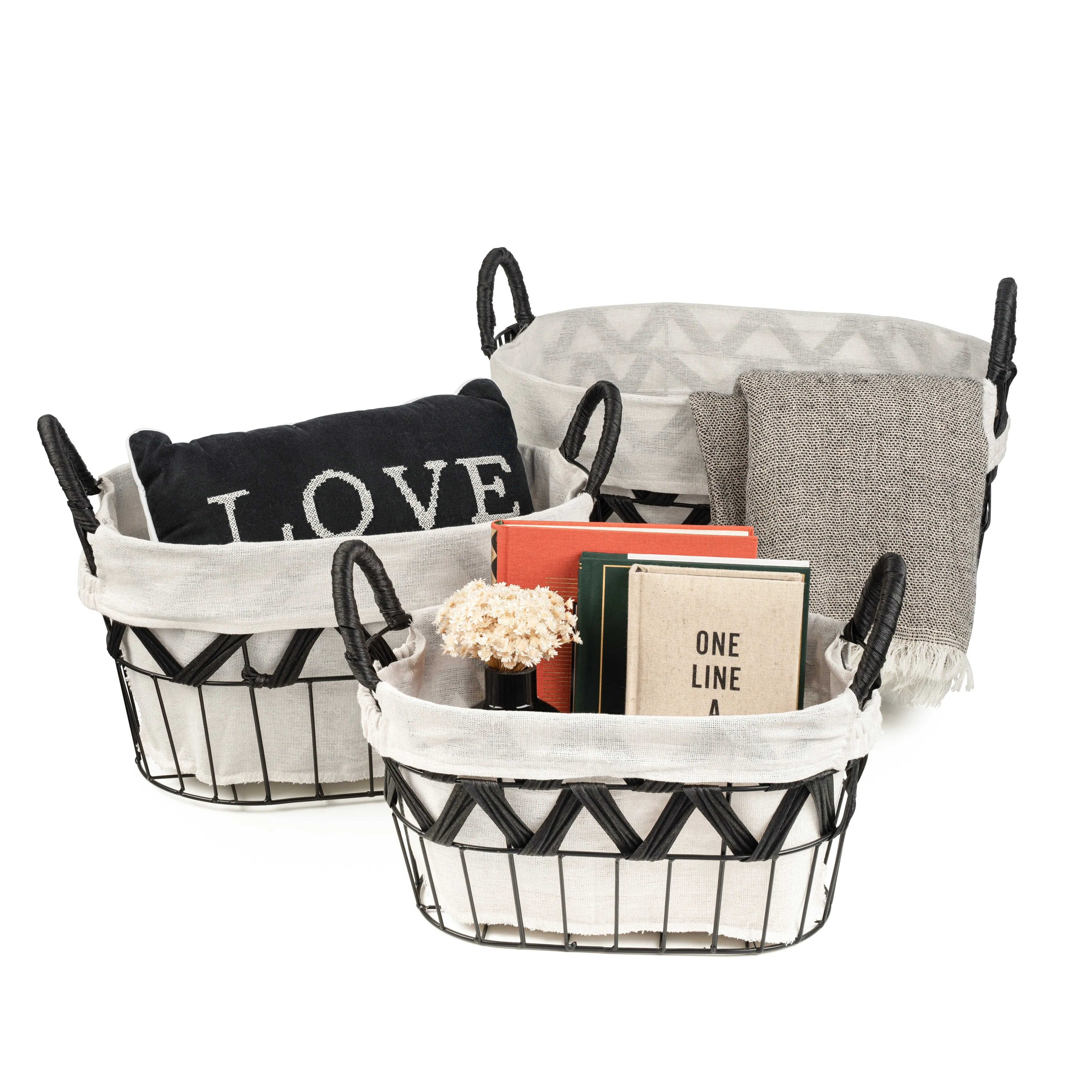 Chevron Wire Baskets with Liner (3 Pc)