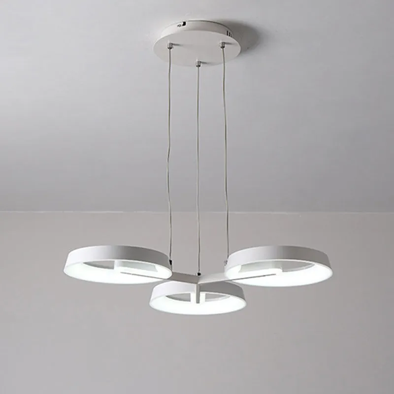 Circular Metal Hanging Light Pendant Chandelier - Simple Style, White (3/6 Heads) - Ideal for Dining Room