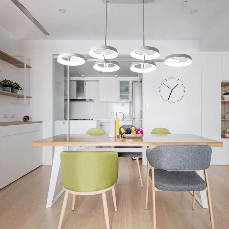 Circular Metal Hanging Light Pendant Chandelier - Simple Style, White (3/6 Heads) - Ideal for Dining Room