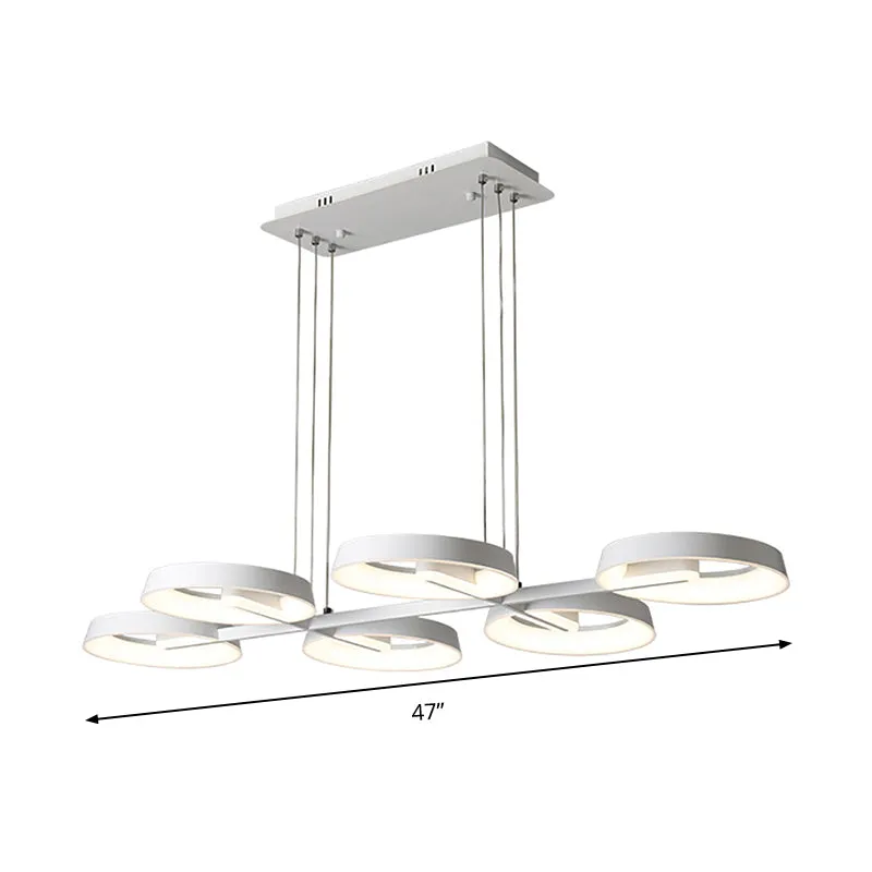 Circular Metal Hanging Light Pendant Chandelier - Simple Style, White (3/6 Heads) - Ideal for Dining Room