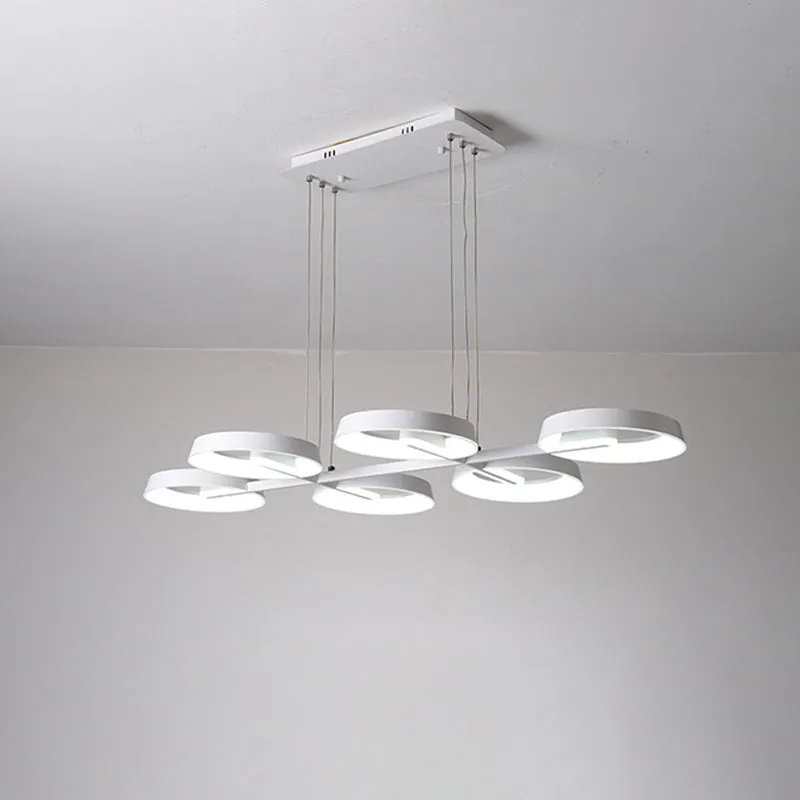 Circular Metal Hanging Light Pendant Chandelier - Simple Style, White (3/6 Heads) - Ideal for Dining Room