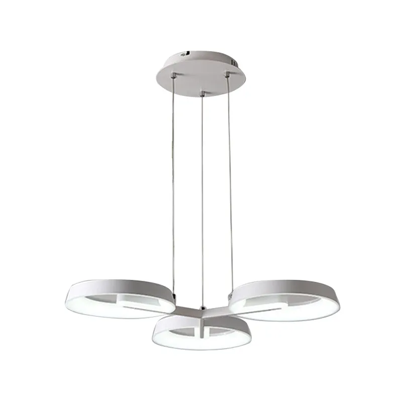 Circular Metal Hanging Light Pendant Chandelier - Simple Style, White (3/6 Heads) - Ideal for Dining Room