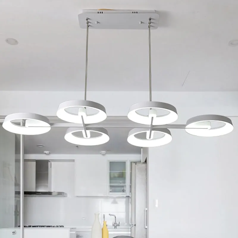 Circular Metal Hanging Light Pendant Chandelier - Simple Style, White (3/6 Heads) - Ideal for Dining Room