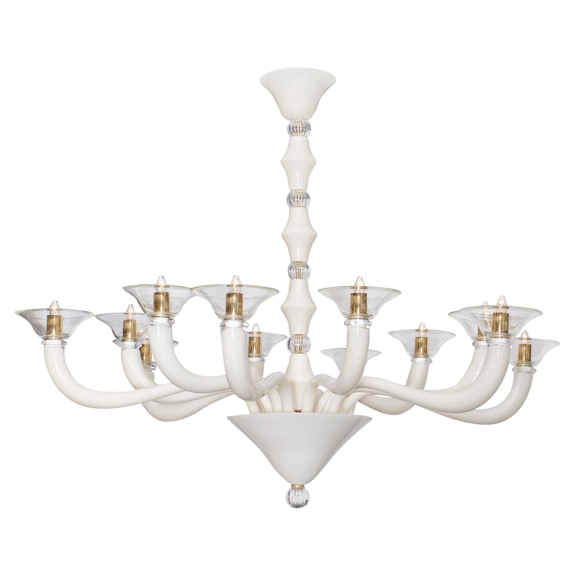 Clear and Ivory Murano Glass Chandelier