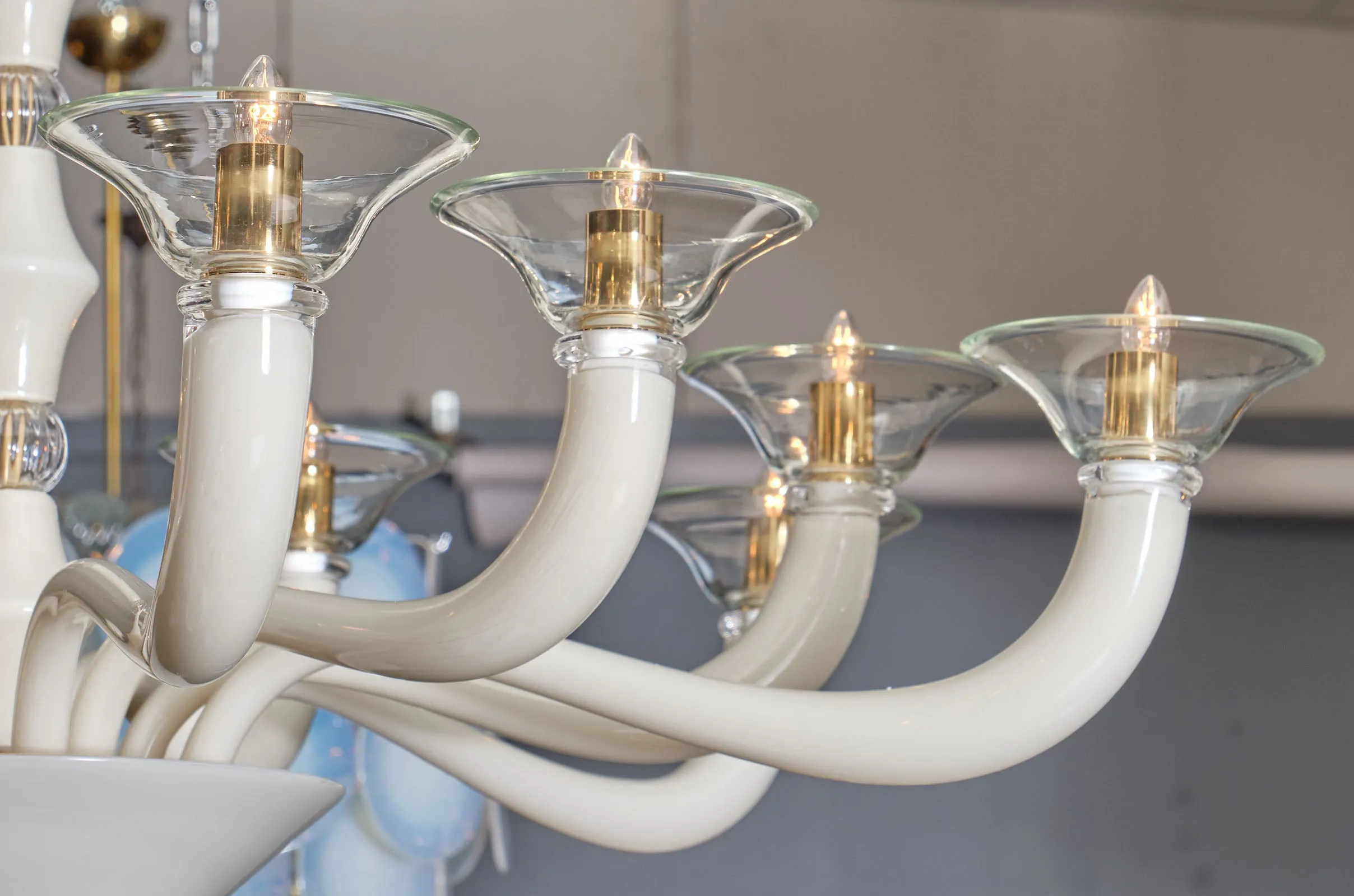 Clear and Ivory Murano Glass Chandelier