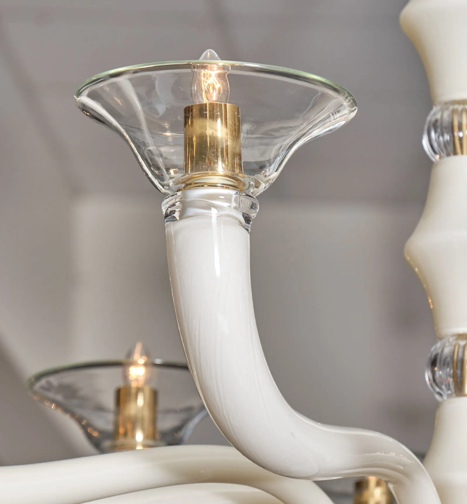 Clear and Ivory Murano Glass Chandelier