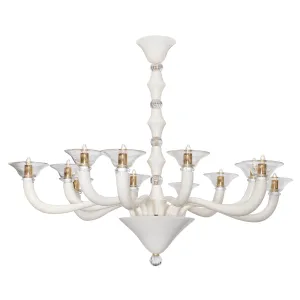 Clear and Ivory Murano Glass Chandelier