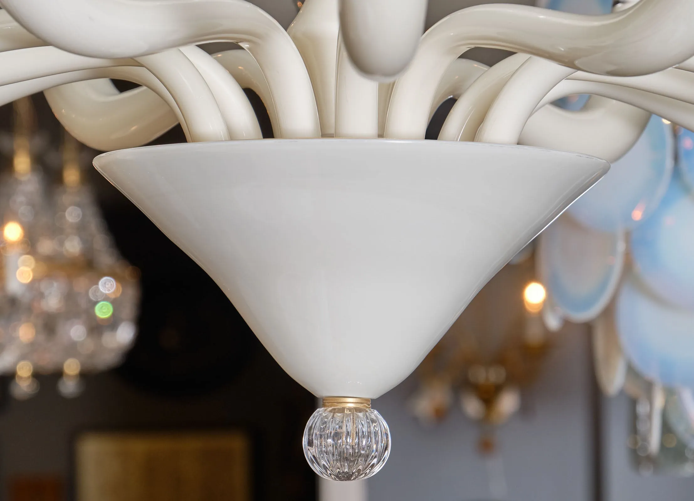 Clear and Ivory Murano Glass Chandelier