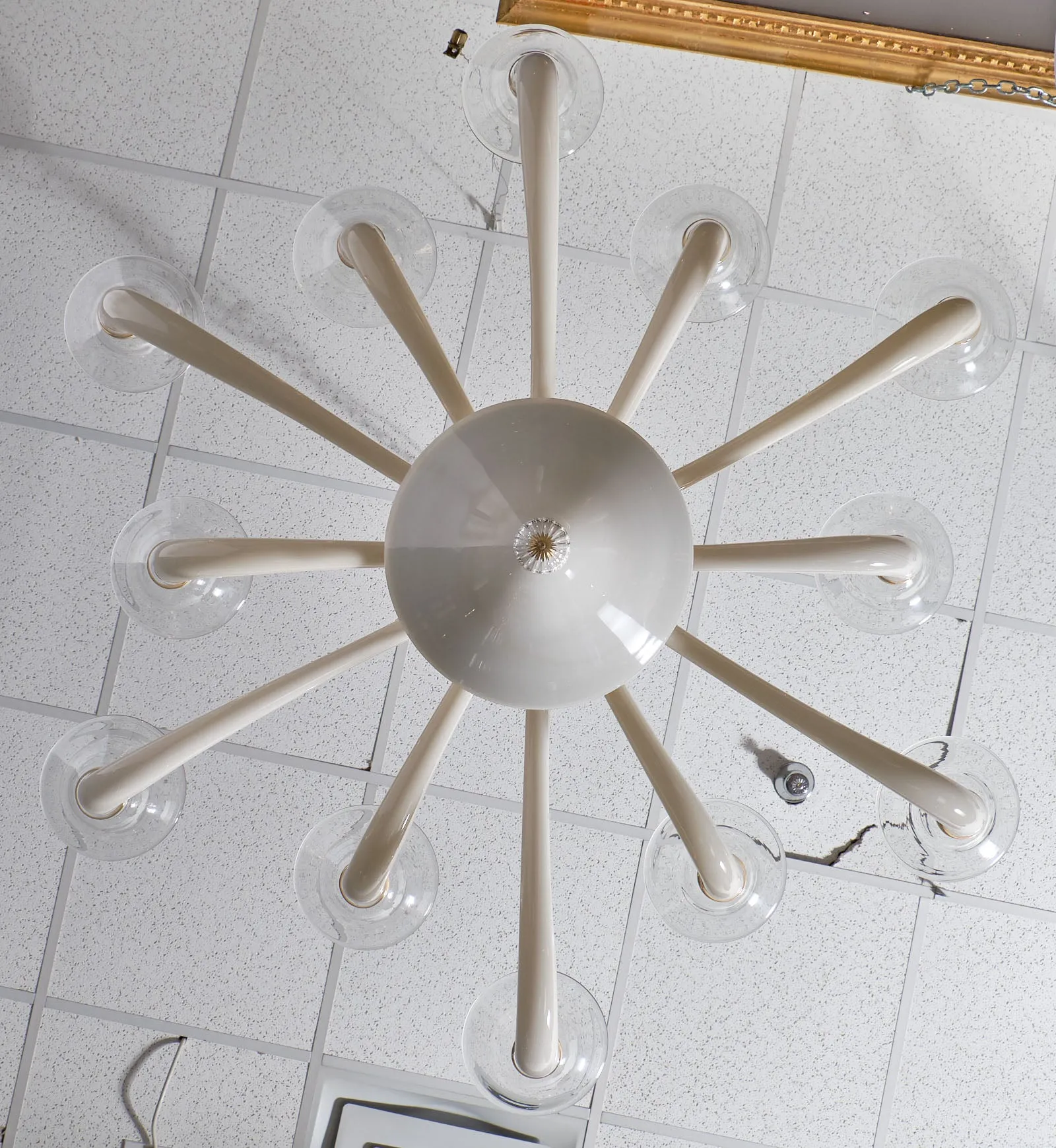 Clear and Ivory Murano Glass Chandelier
