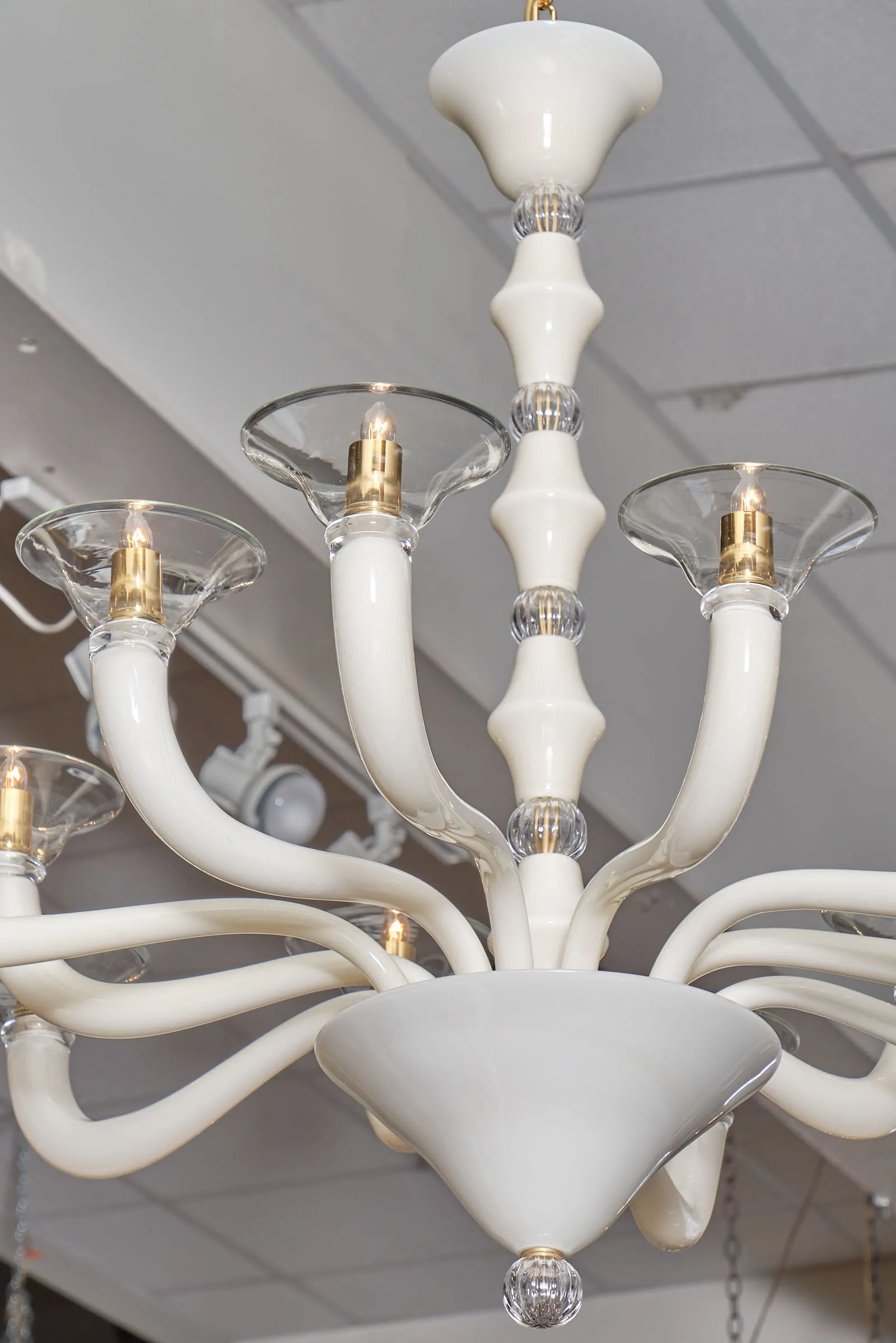 Clear and Ivory Murano Glass Chandelier
