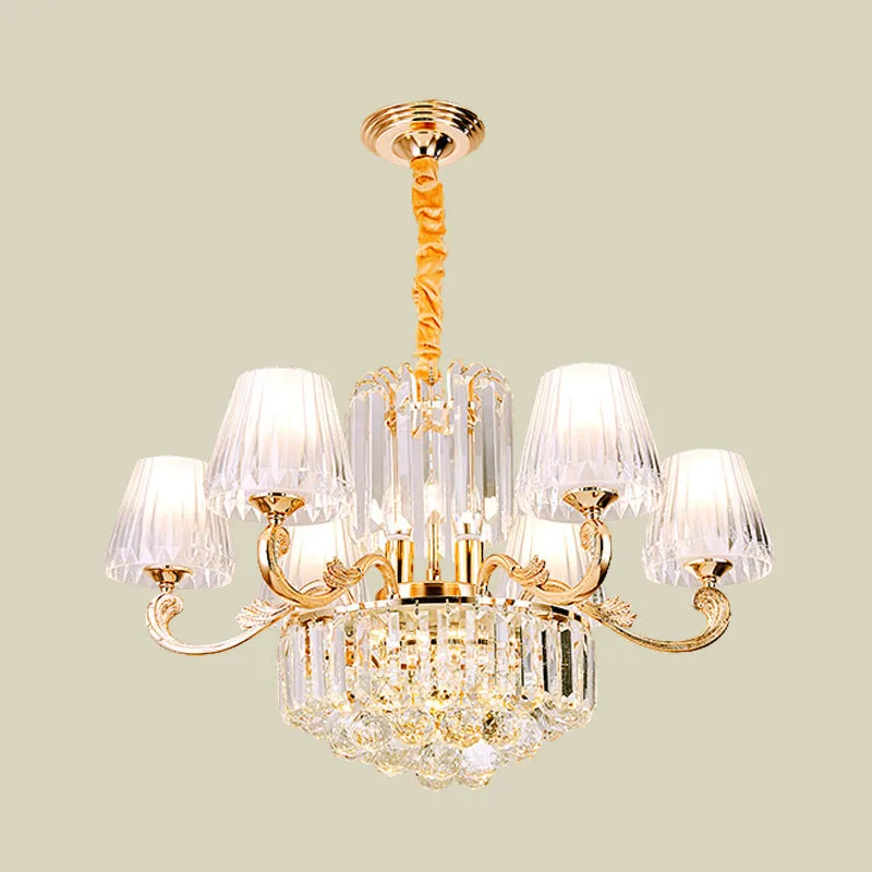 Contemporary 6-Light Gold Chandelier - Clear Crystal Barrel Pendant - Ideal for Restaurants