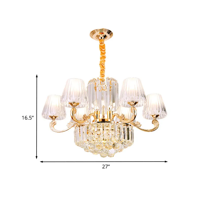 Contemporary 6-Light Gold Chandelier - Clear Crystal Barrel Pendant - Ideal for Restaurants
