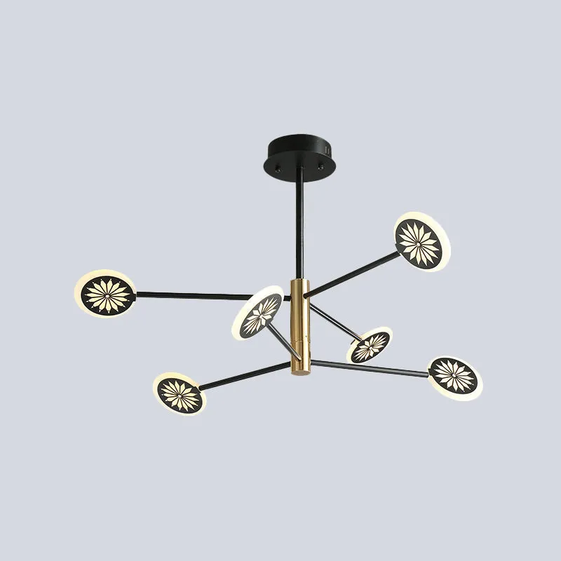 Contemporary Black Round Pendant Chandelier with Metallic Finish and Linear Design - 6/8 Lights for Living Room