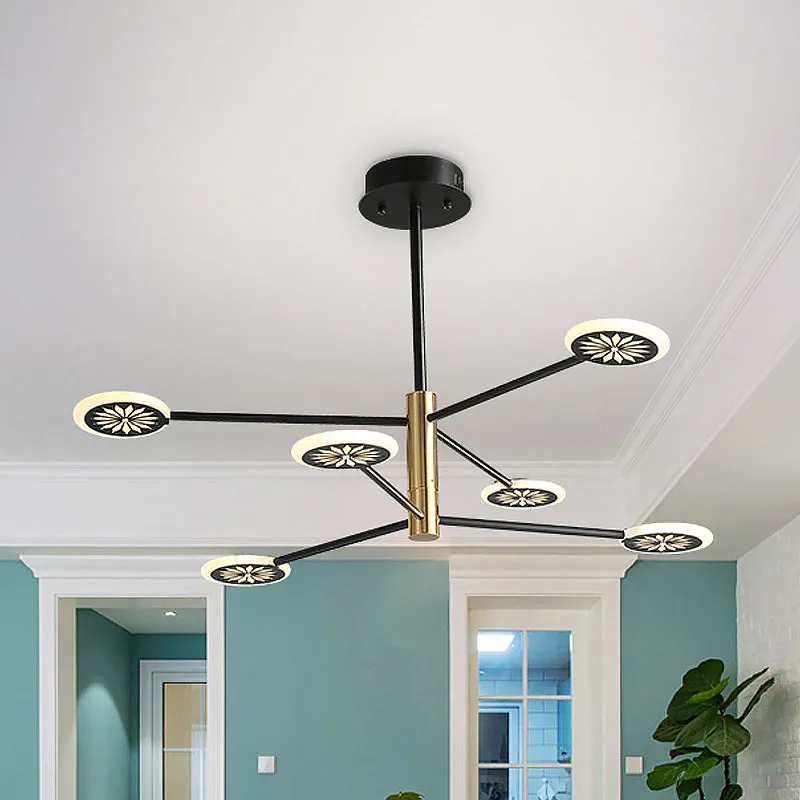 Contemporary Black Round Pendant Chandelier with Metallic Finish and Linear Design - 6/8 Lights for Living Room