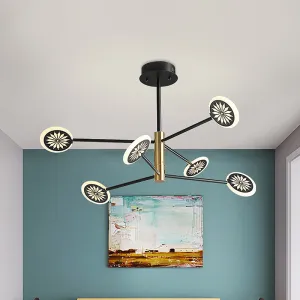Contemporary Black Round Pendant Chandelier with Metallic Finish and Linear Design - 6/8 Lights for Living Room