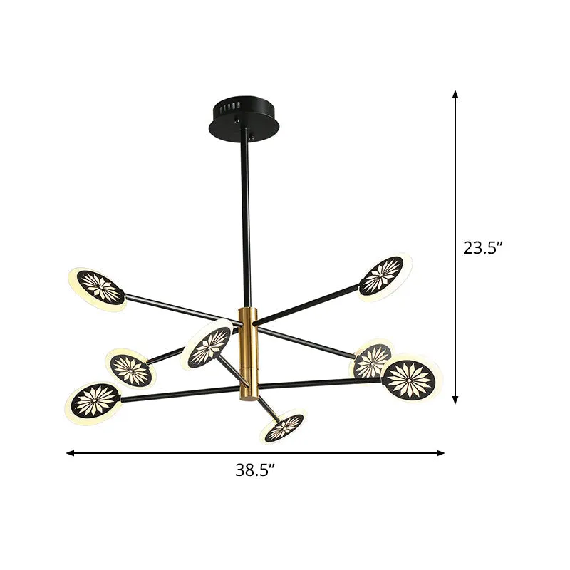 Contemporary Black Round Pendant Chandelier with Metallic Finish and Linear Design - 6/8 Lights for Living Room