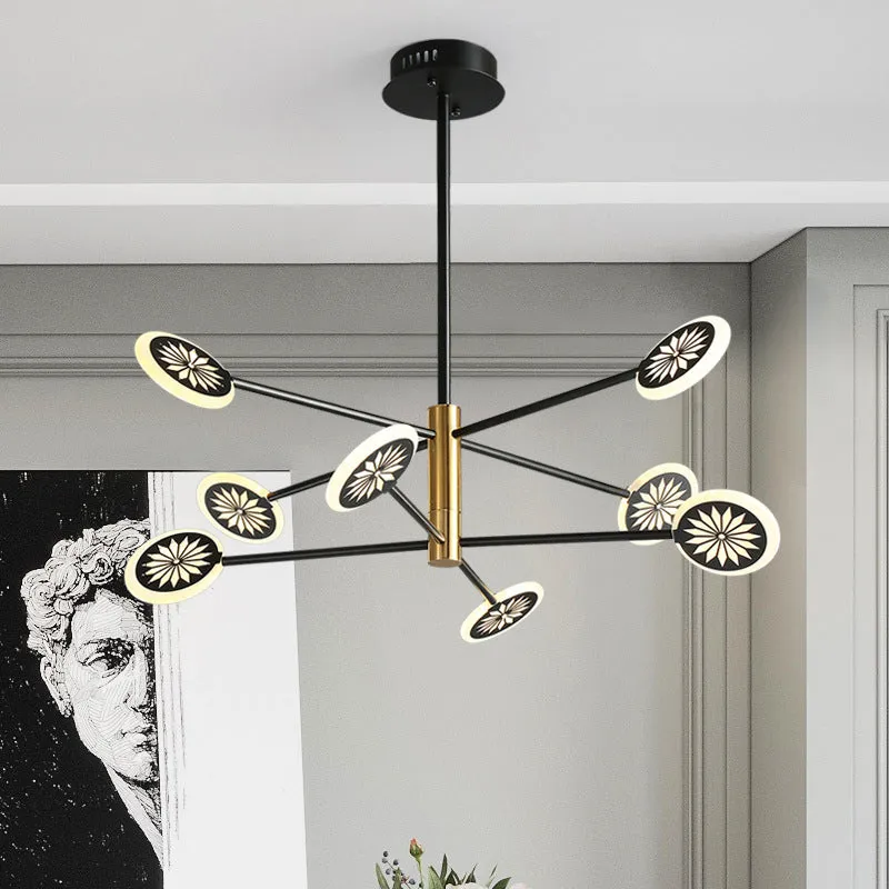 Contemporary Black Round Pendant Chandelier with Metallic Finish and Linear Design - 6/8 Lights for Living Room