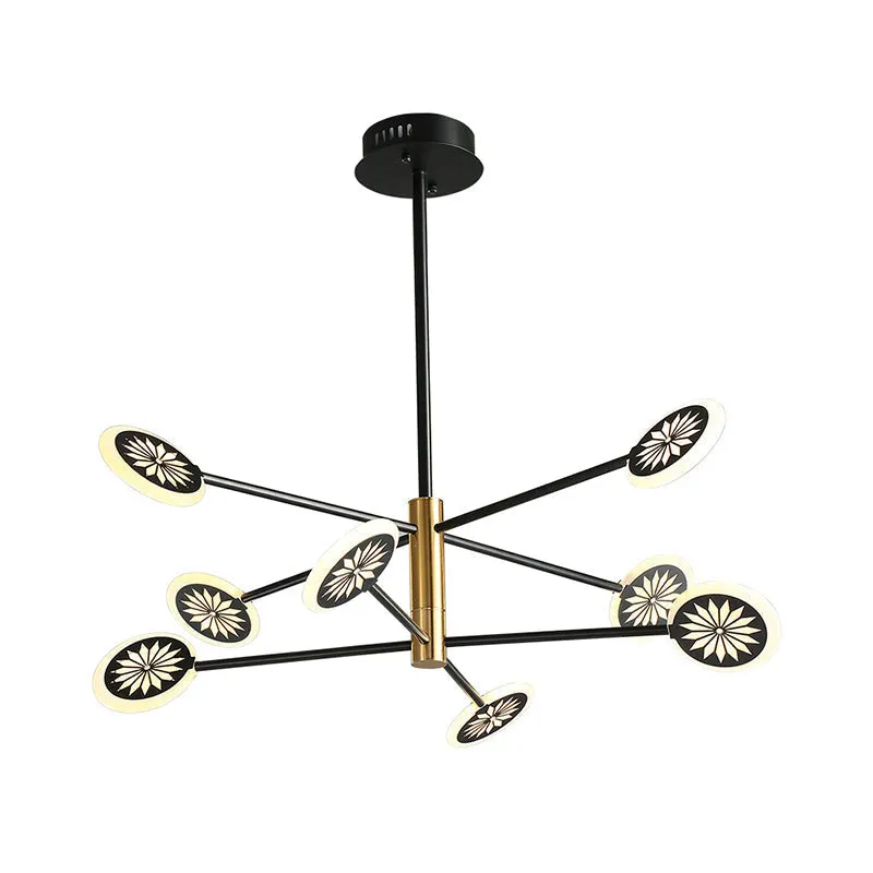 Contemporary Black Round Pendant Chandelier with Metallic Finish and Linear Design - 6/8 Lights for Living Room