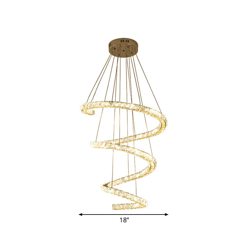Contemporary LED Chandelier with Clear Crystal Blocks in Stainless Steel â€“ 4-Tier Spiral Design