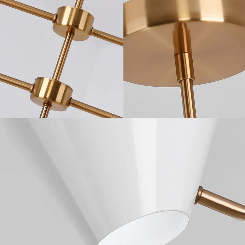 Contemporary White Cone Shade Chandelier Light with 3 Metal Hanging Lights for Living Room
