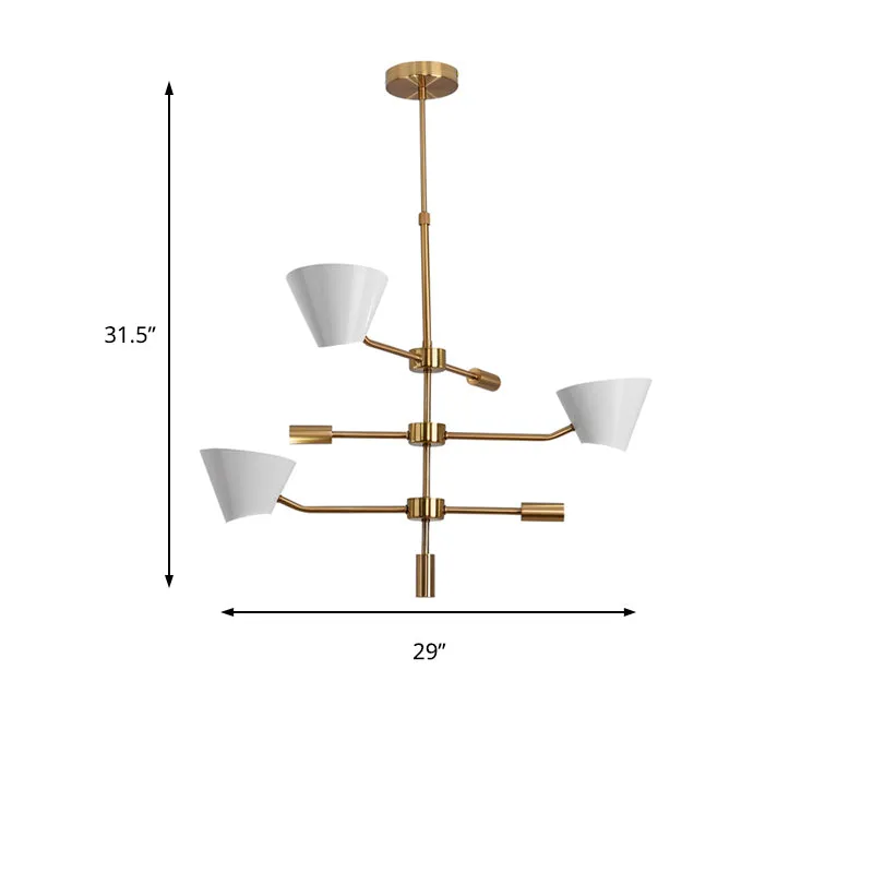 Contemporary White Cone Shade Chandelier Light with 3 Metal Hanging Lights for Living Room