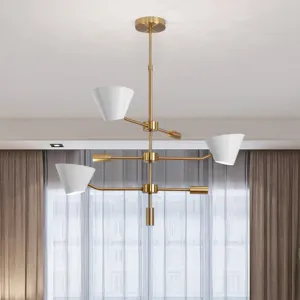 Contemporary White Cone Shade Chandelier Light with 3 Metal Hanging Lights for Living Room
