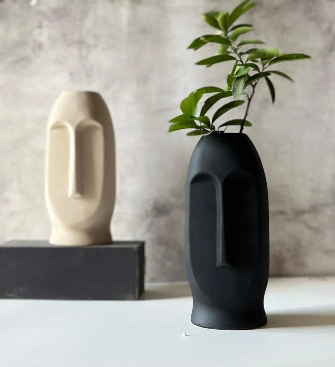 Craftribal Black Ceramic Abstract Face Vase | Ceramic Flower Vase | Matte(Rough) Finish, 10 Inches (Black)