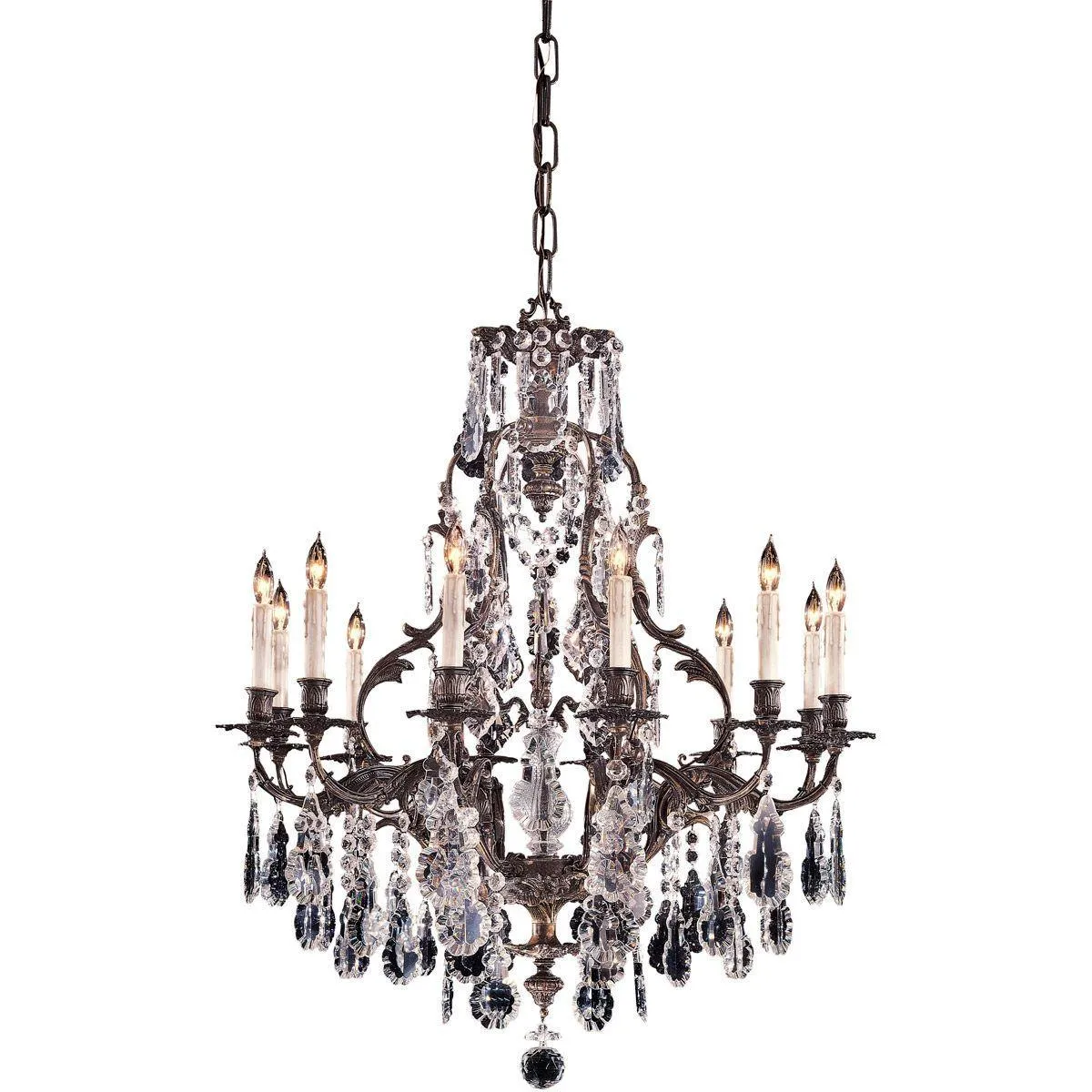 Crystal 33 in. 12 lights Chandelier Brass finish