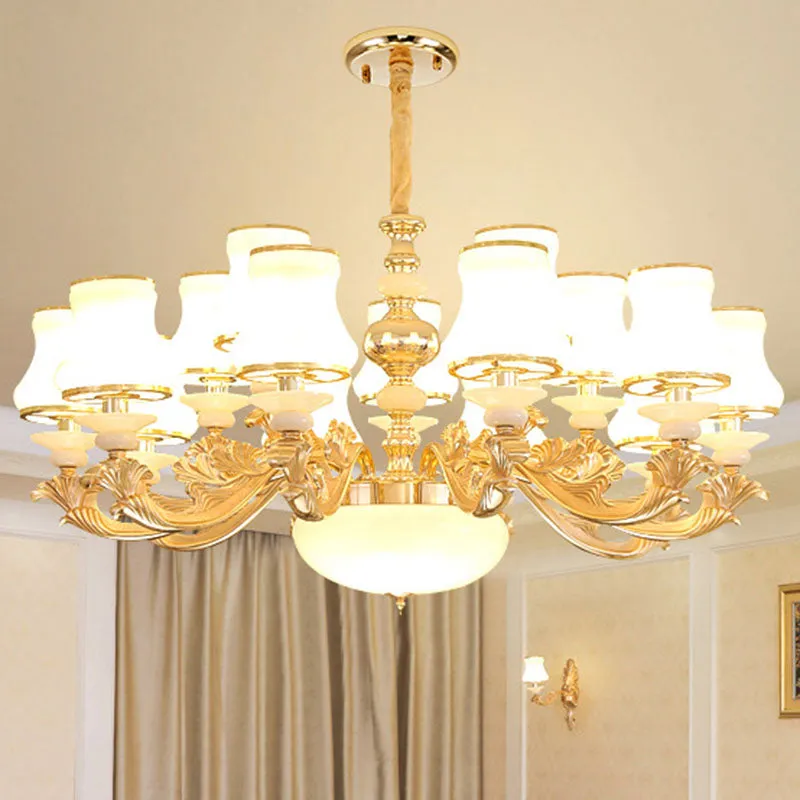 Curved Opaline Glass Chandelier for Elegant Living Room Ceiling Lighting