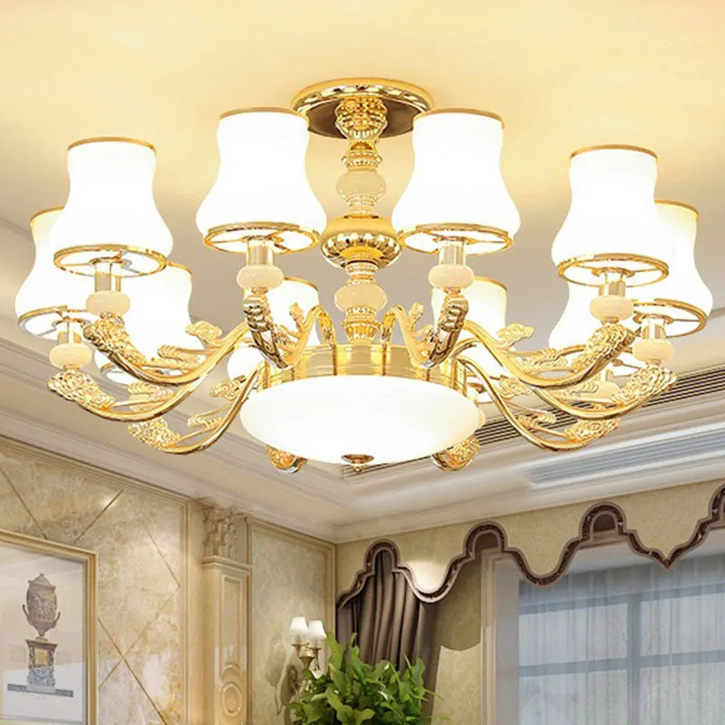 Curved Opaline Glass Chandelier for Elegant Living Room Ceiling Lighting