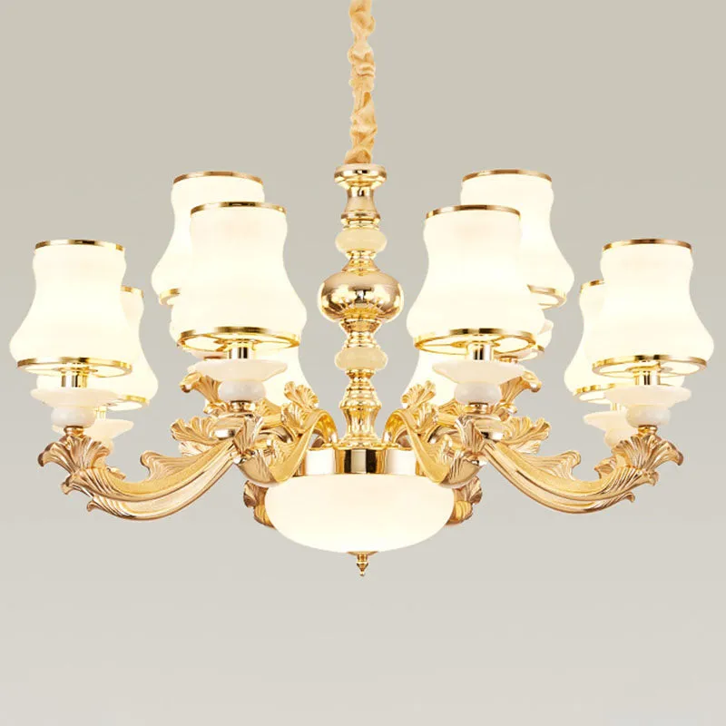 Curved Opaline Glass Chandelier for Elegant Living Room Ceiling Lighting