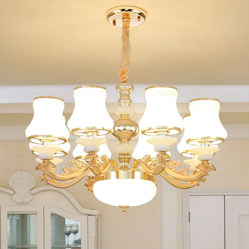Curved Opaline Glass Chandelier for Elegant Living Room Ceiling Lighting