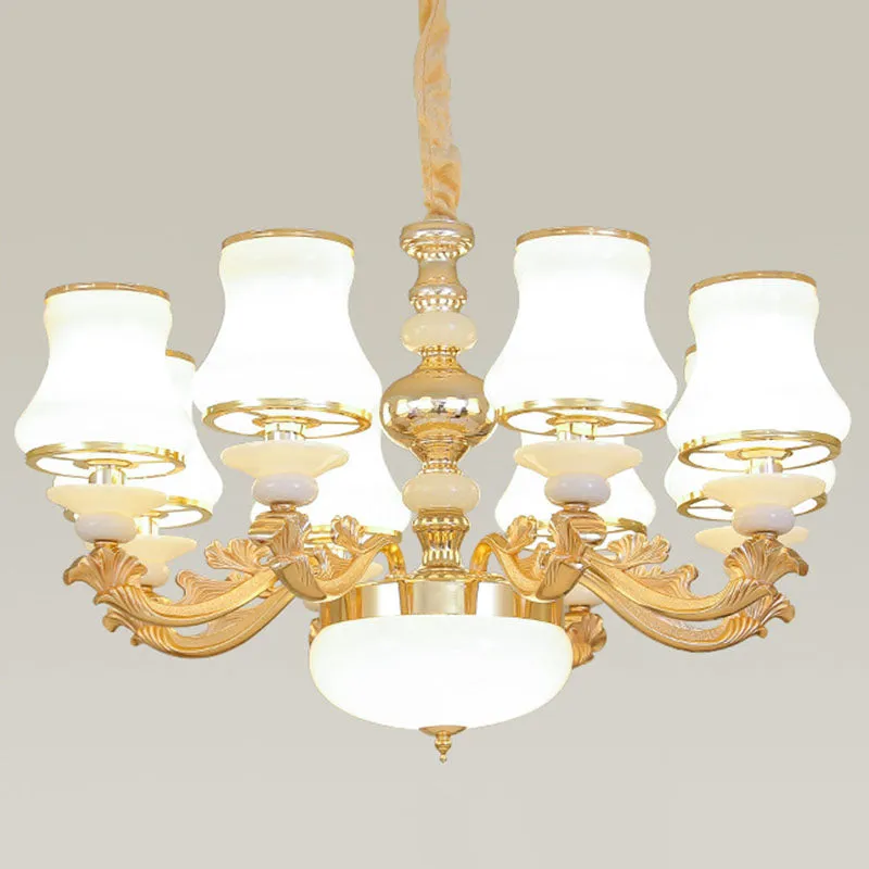 Curved Opaline Glass Chandelier for Elegant Living Room Ceiling Lighting