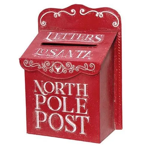Distressed Red Metal North Pole Post Box