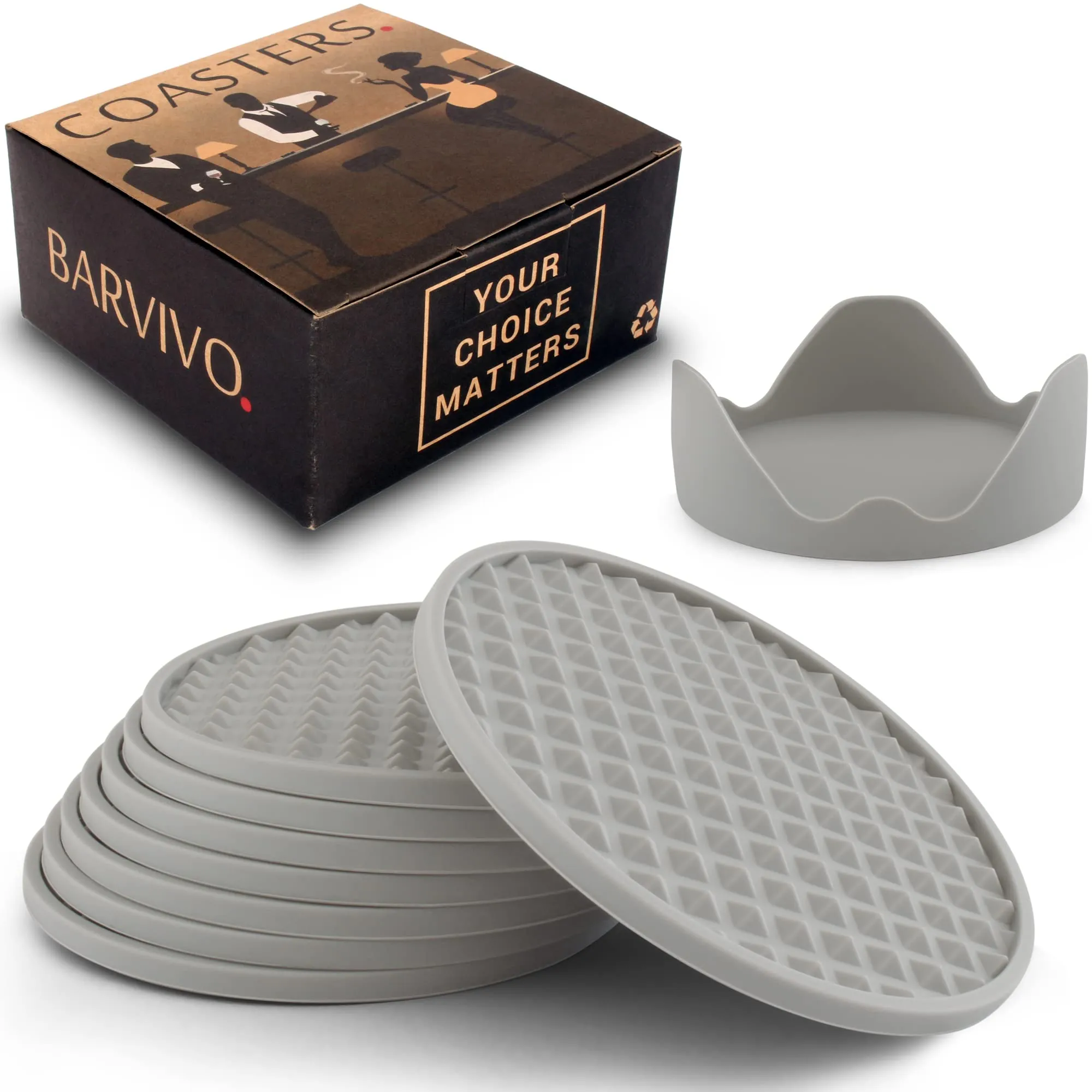 Drink Coasters Set Of 8 /W Holder - Tabletop Protection For Any Table Type, Wood