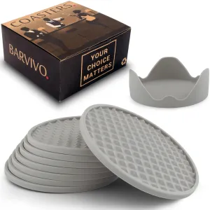 Drink Coasters Set Of 8 /W Holder - Tabletop Protection For Any Table Type, Wood